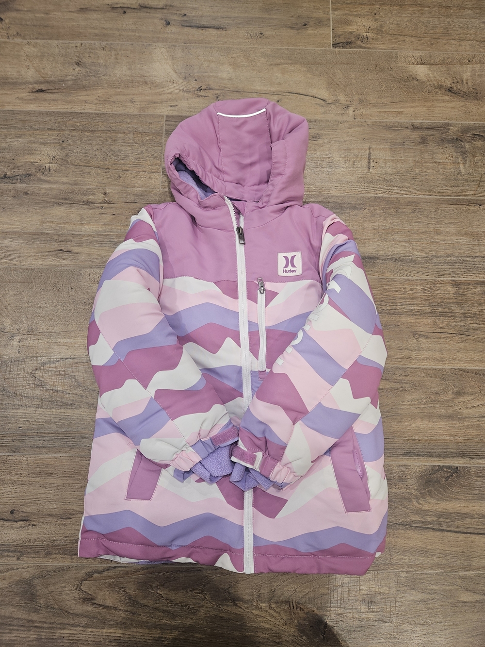 Hurley SET Pink & Lavender Chevron Hooded Puffer Jacket And BIB PANT